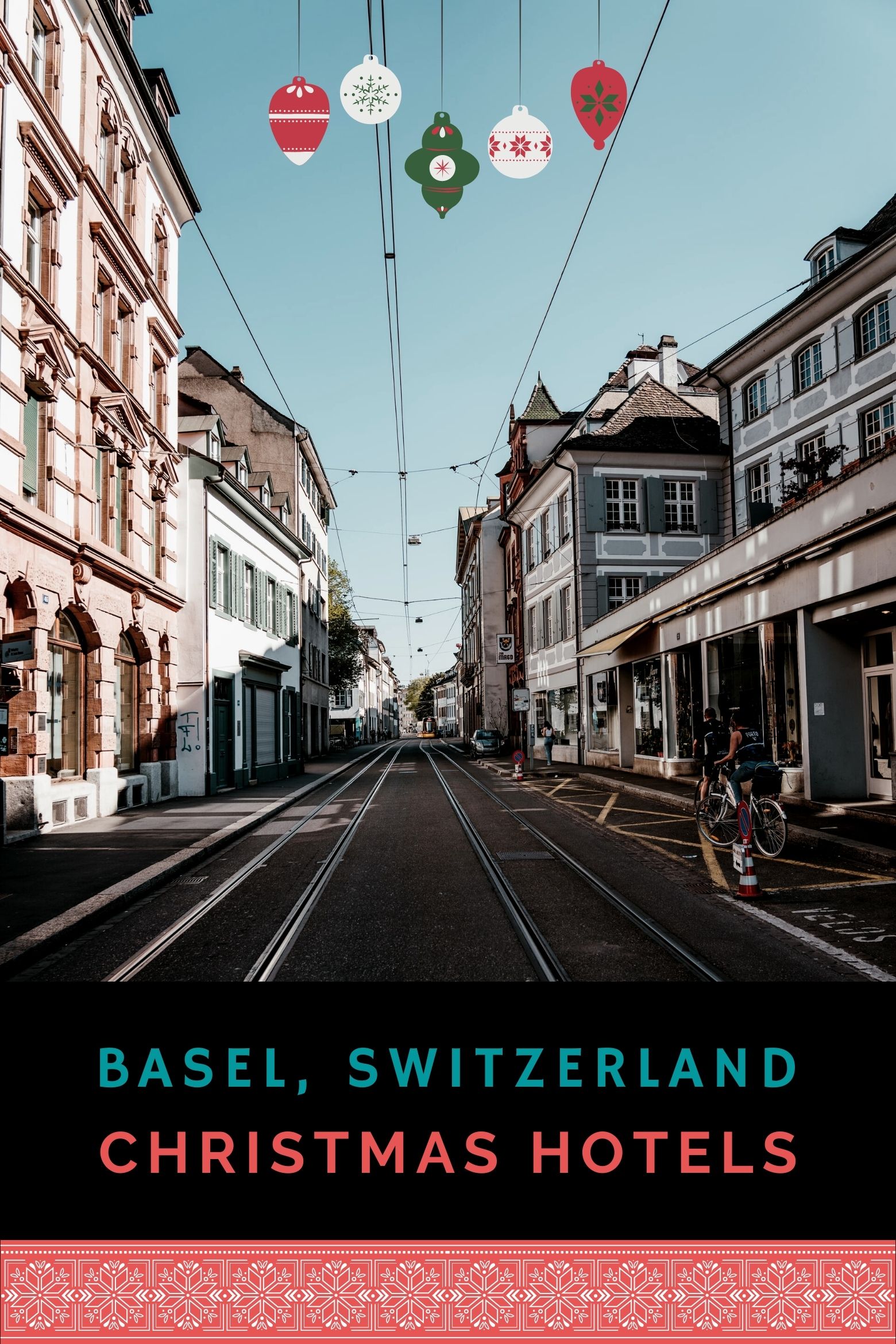 Street in Basel with tram lines.
