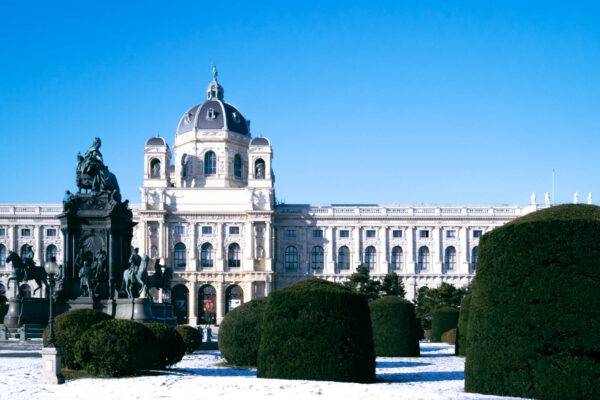 Maria Theresien Platz gardens with snow.