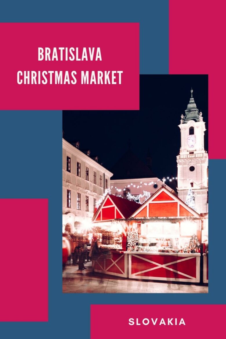Bratislava Christmas Market stalls at night.